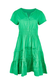 Product shot of the Essentials Poplin Short Sleeve Cotton Short Dress - Green in colour Green, from the front