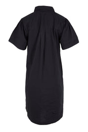 Product shot of the Essentials Poplin Flair Collar Cotton Dress - Black in colour Black, from the back