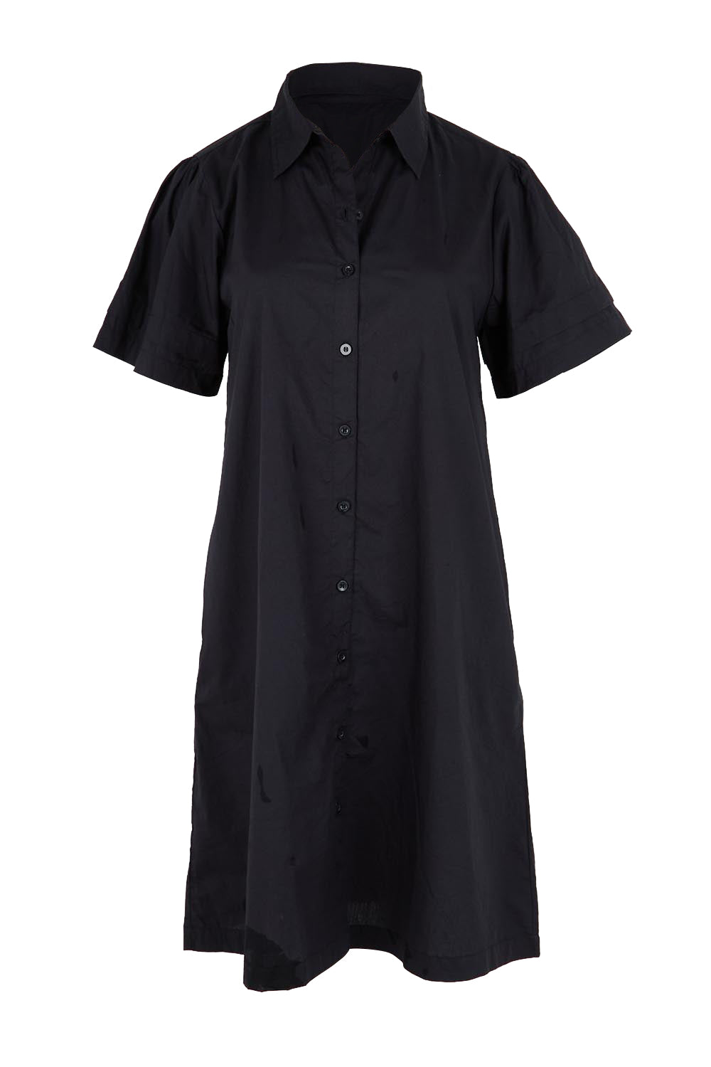 Product shot of the Essentials Poplin Flair Collar Cotton Dress - Black in colour Black, from the front