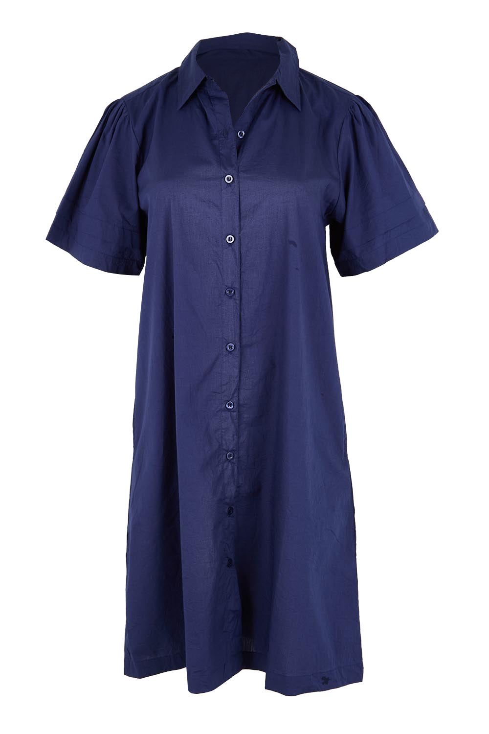 Product shot of the Essentials Poplin Flair Collar Cotton Dress - Navy in colour Navy, from the front