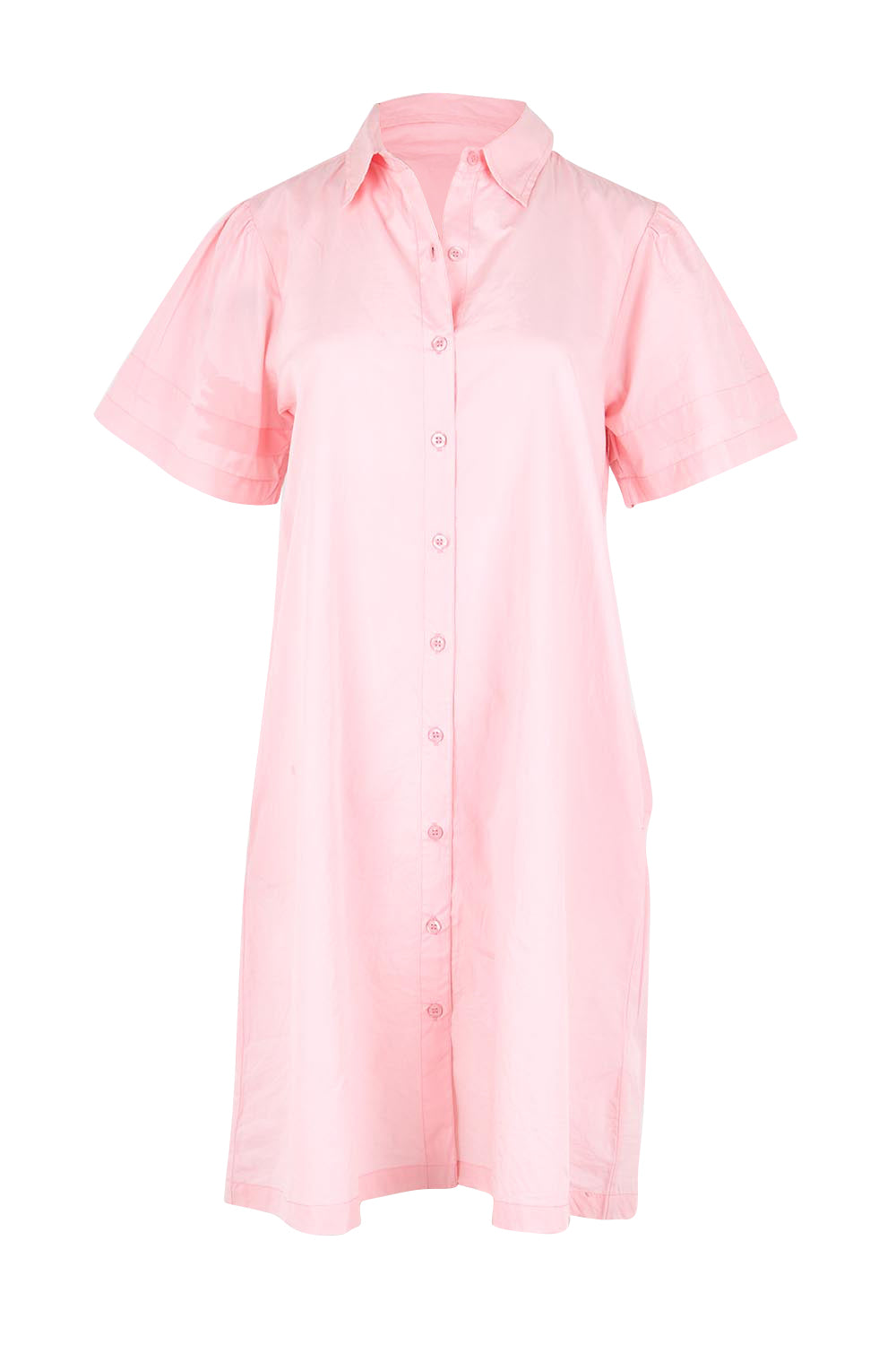 Product shot of the Essentials Poplin Flair Collar Cotton Dress - Pink in colour Pink, from the front