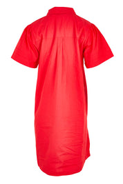 Product shot of the Essentials Poplin Flair Collar Cotton Dress - Red in colour Red, from the back