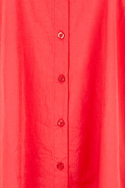 Product shot of the Essentials Poplin Flair Collar Cotton Dress - Red in colour Red, showing detail
