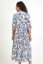 Model Pamelar wearing size 10 of the Layers Collar Dress – White in colour White, from the front
