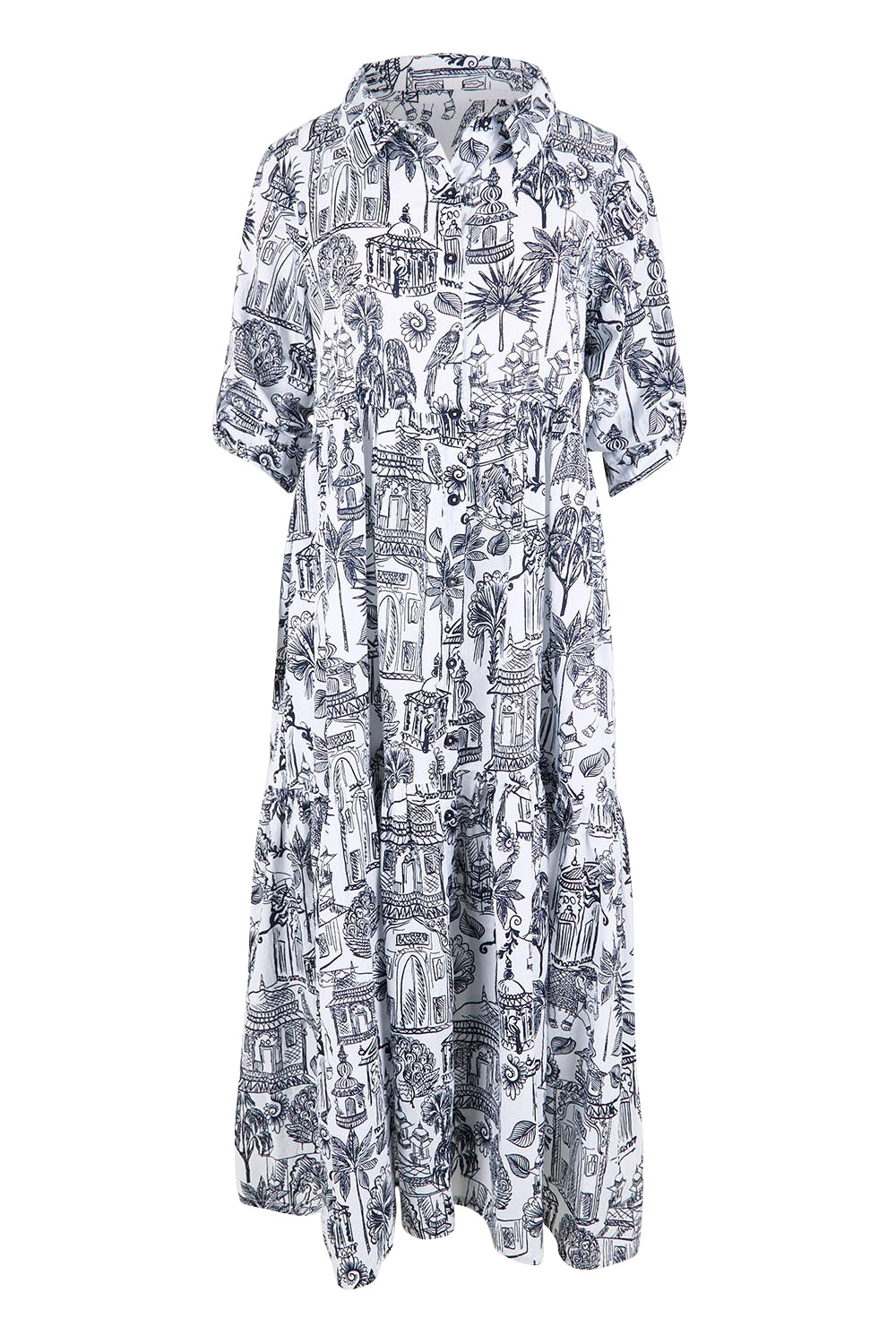 Product shot of the Layers Collar Dress – White in colour White, showing detail