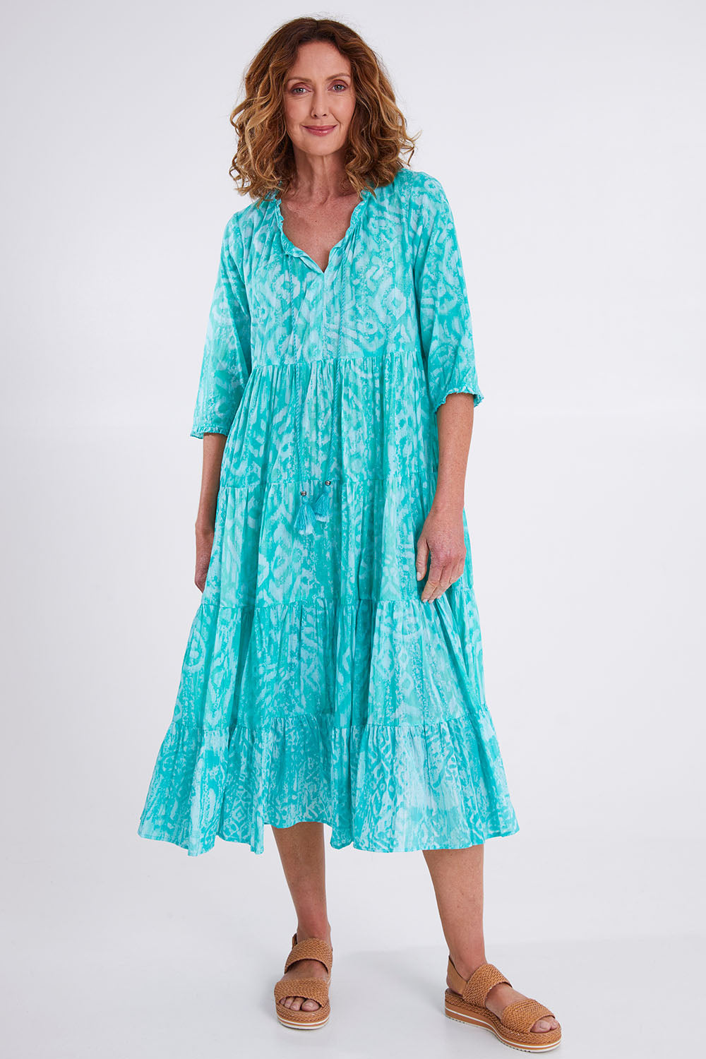 Preloved Olympus Midi Boho Organic Cotton Dress - Blue