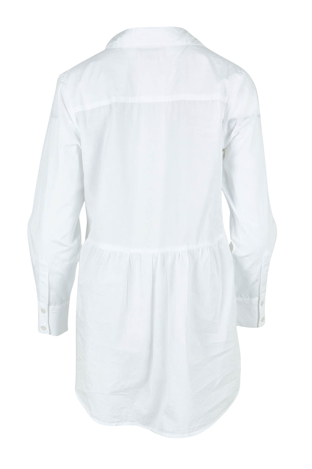 Product shot of the Essentials Organic Cotton Poplin Ruched Shirt in colour White (White), from the back