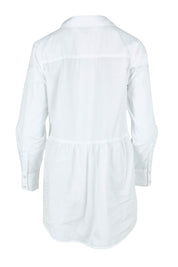 Product shot of the Essentials Organic Cotton Poplin Ruched Shirt in colour White (White), from the back