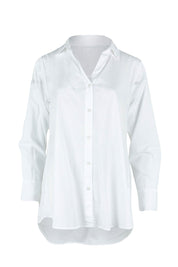 Product shot of the Essentials Organic Cotton Poplin Ruched Shirt in colour White (White), from the front