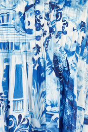 Product shot of the Pleated Cotton Top in colour Okayama (Blue), detail