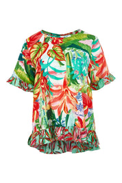 Product shot of the Cotton Frill Top in colour Equador, from the front