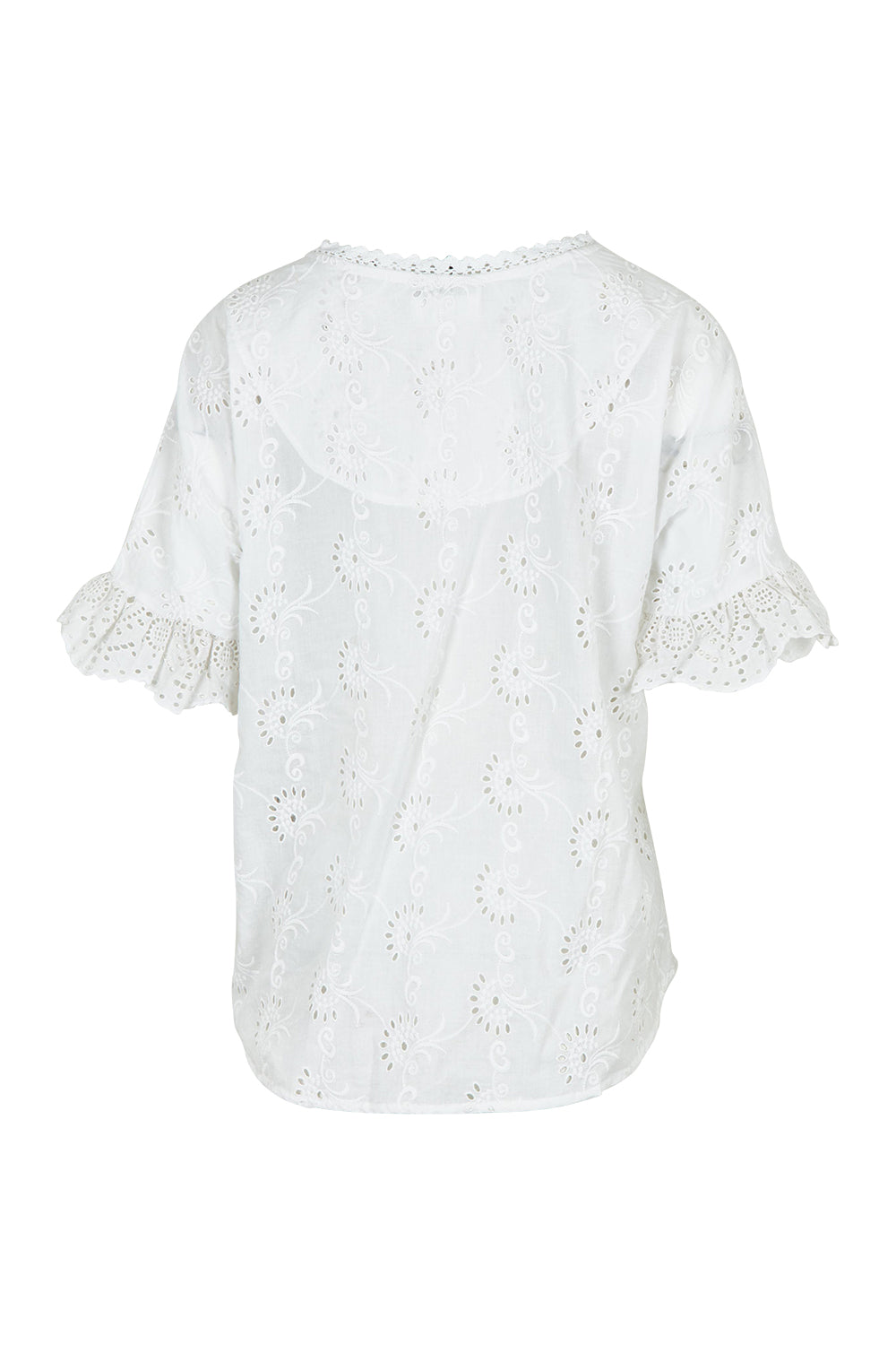 Product shot of the Essentials Broderie Cotton Top in colour White (White), from the back