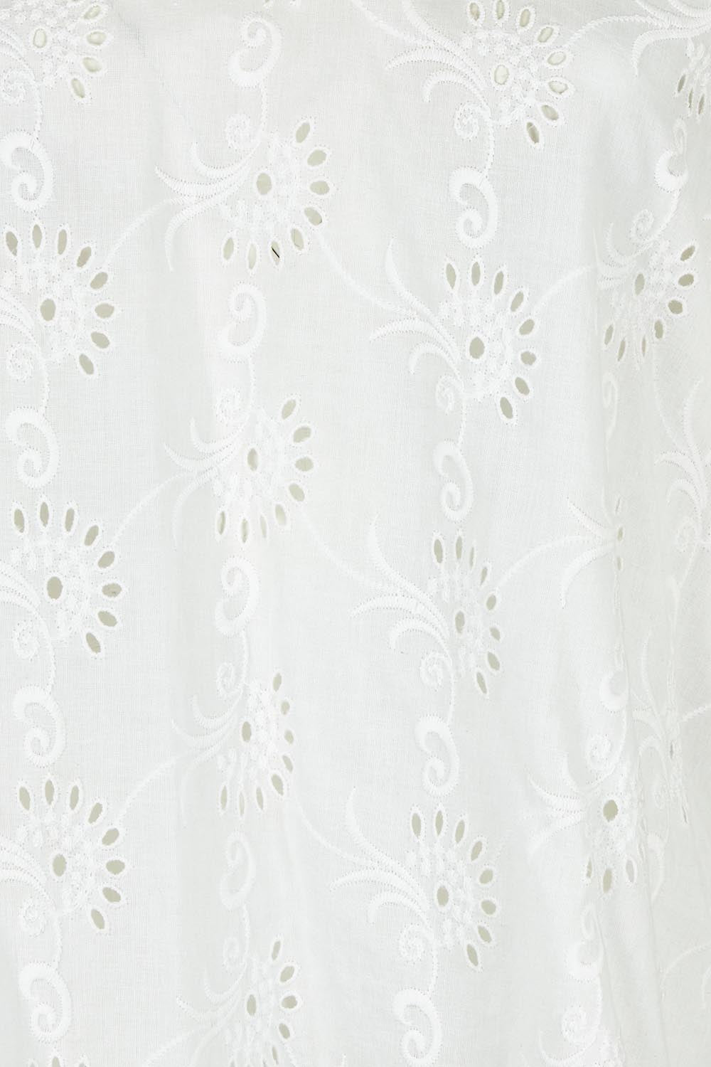 Product shot of the Essentials Broderie Cotton Top in colour White (White), detail