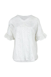 Product shot of the Essentials Broderie Cotton Top in colour White (White), from the front