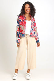Model Pamelar wearing size 10 of the Fringe Jacket – Print in colour Print, from the front