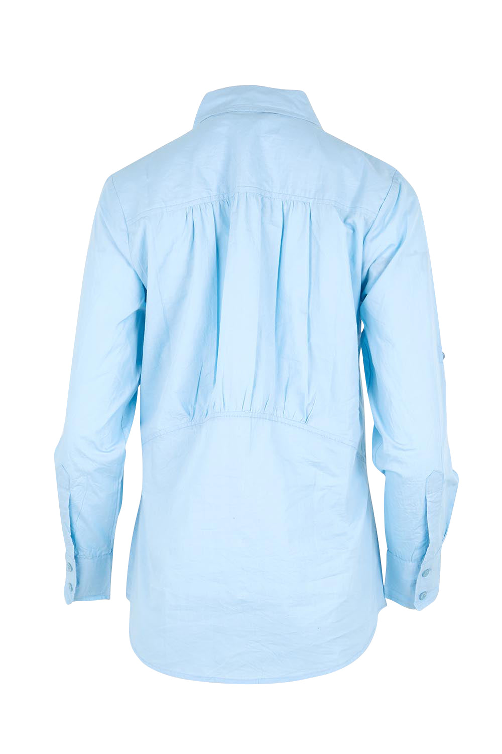 Product shot of the Essentials Poplin Cotton Shirt - Sky in colour Sky, from the back