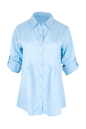 Product shot of the Essentials Poplin Cotton Shirt - Sky in colour Sky, showing detail