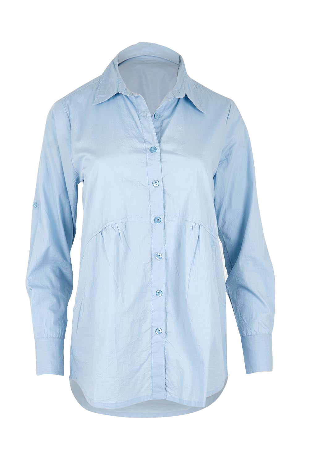 Product shot of the Essentials Poplin Cotton Shirt - Sky in colour Sky, from the front