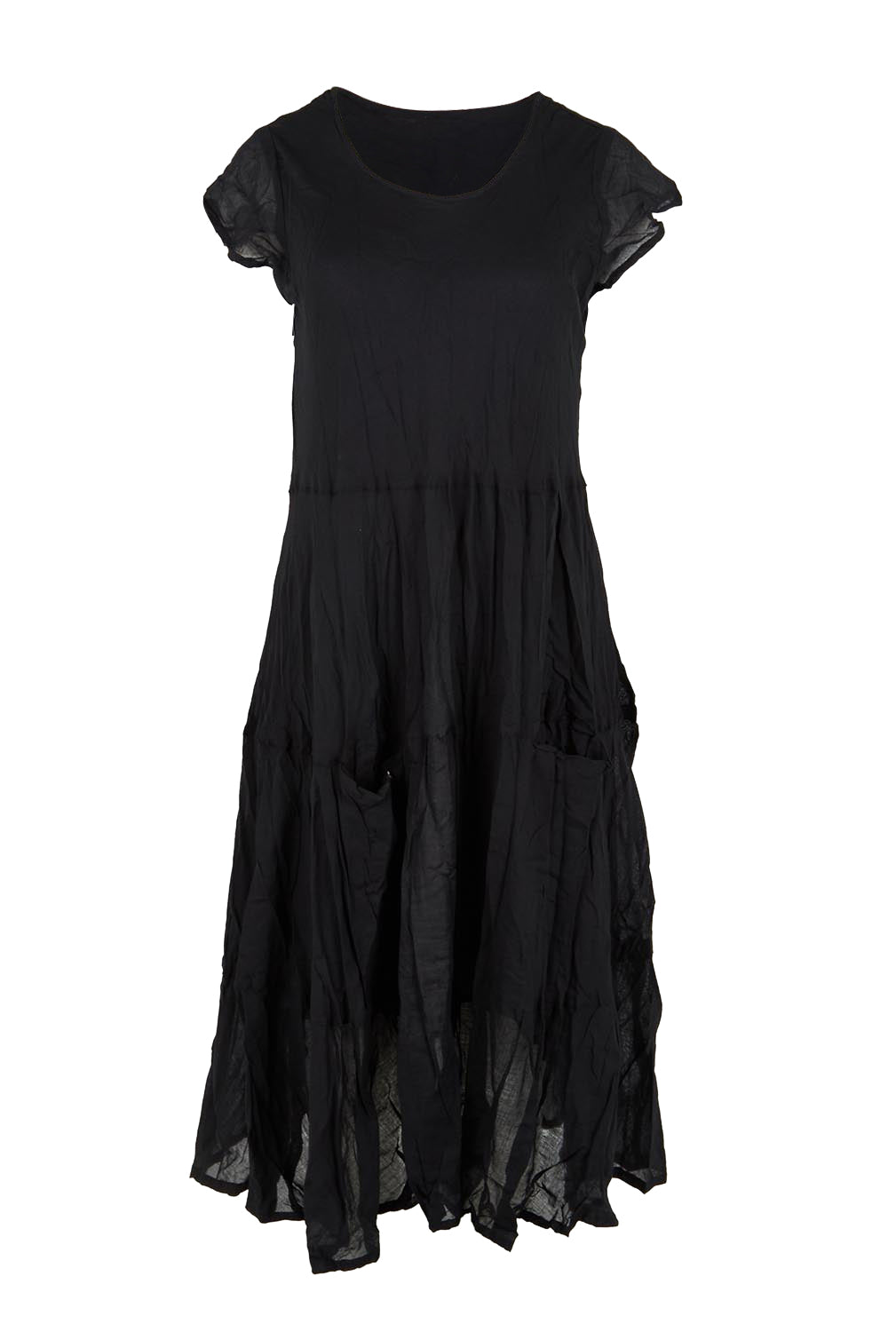Product shot of the Essentials Bias Pockets Cotton Dress - Black in colour Black, from the front