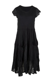 Product shot of the Essentials Bias Pockets Cotton Dress - Black in colour Black, from the front