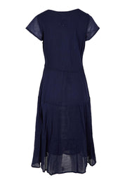 Product shot of the Essentials Bias Pockets Cotton Dress - Navy in colour Navy, from the back