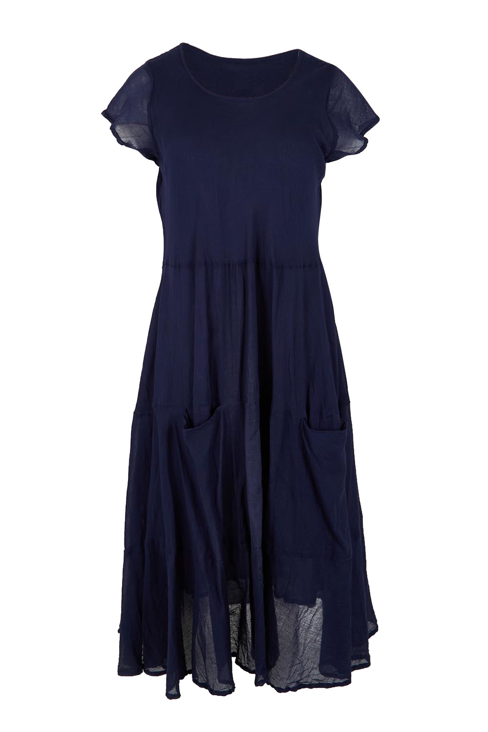 Product shot of the Essentials Bias Pockets Cotton Dress - Navy in colour Navy, from the front