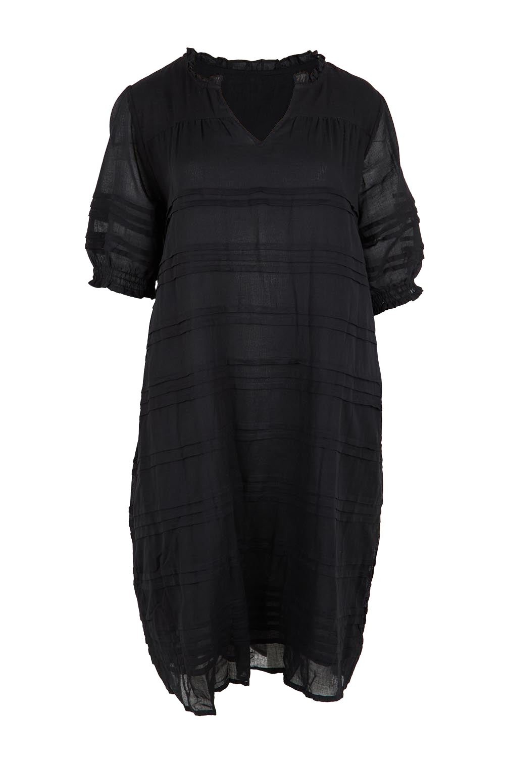 Product shot of the Essentials Pleated Cotton Dress - Black in colour Black, from the front