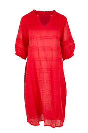 Product shot of the Essentials Pleated Cotton Dress - Red in colour Red, from the front