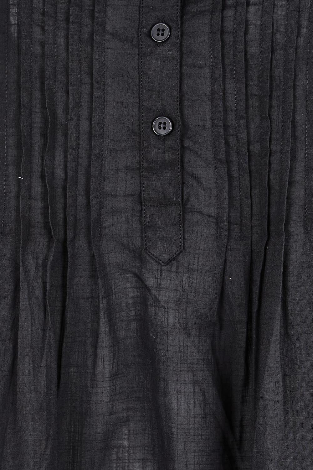 Product shot of the Essentials Pleated Cotton Dress - Black in colour Black, showing detail
