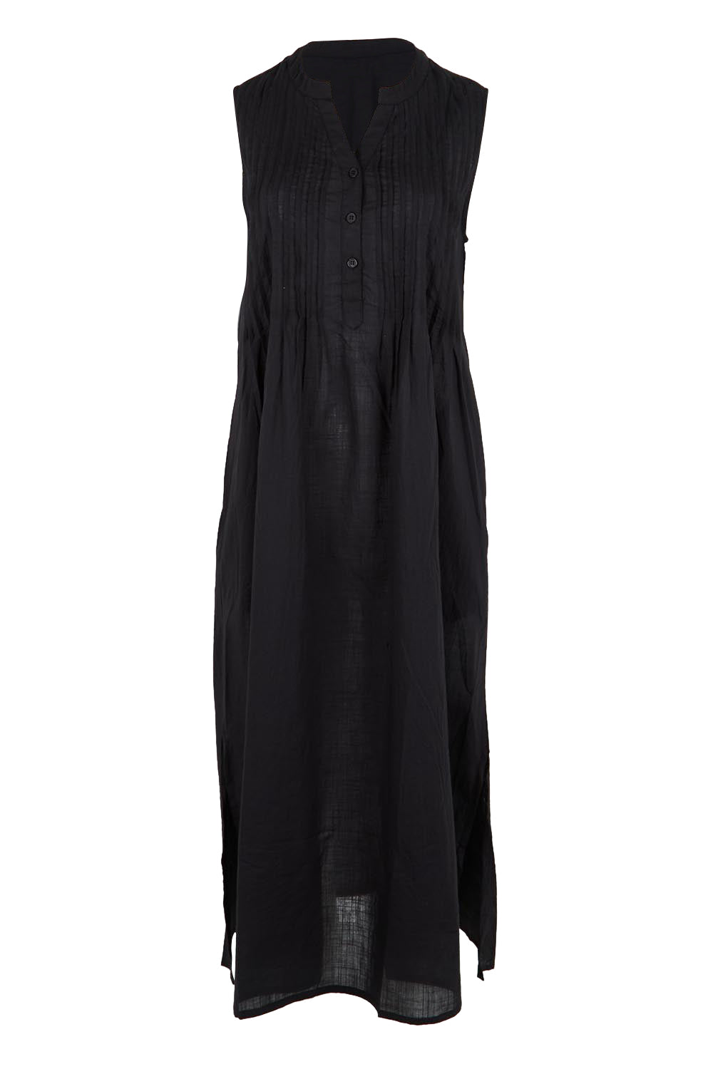 Product shot of the Essentials Pleated Cotton Dress - Black in colour Black, from the front