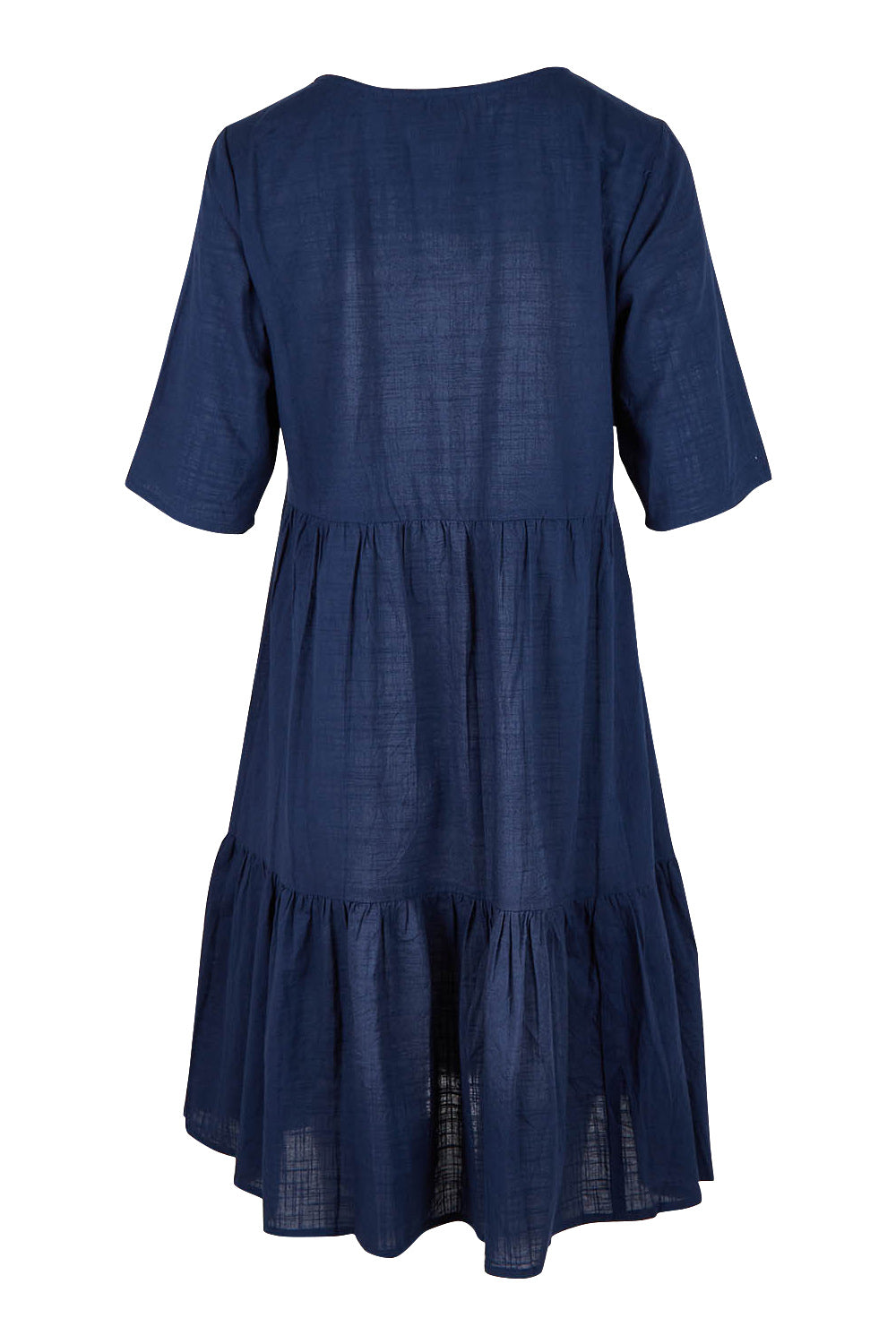 Product shot of the Essentials Organic Cotton Layers Slub Dress in colour Navy (Blue), from the back