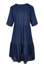Product shot of the Essentials Organic Cotton Layers Slub Dress in colour Navy (Blue), from the back