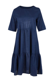 Product shot of the Essentials Organic Cotton Layers Slub Dress in colour Navy (Blue), from the front