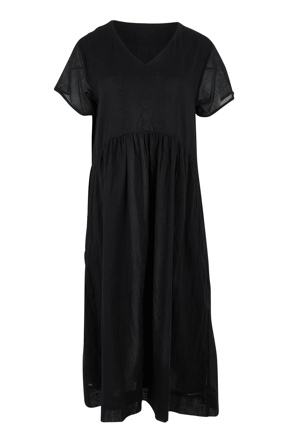 Product shot of the Essentials Organic Cotton Gauze Peak Dress in colour Black (Black), from the front