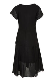 Product shot of the Essentials Bias Pockets Cotton Dress in colour Black (Black), from the back