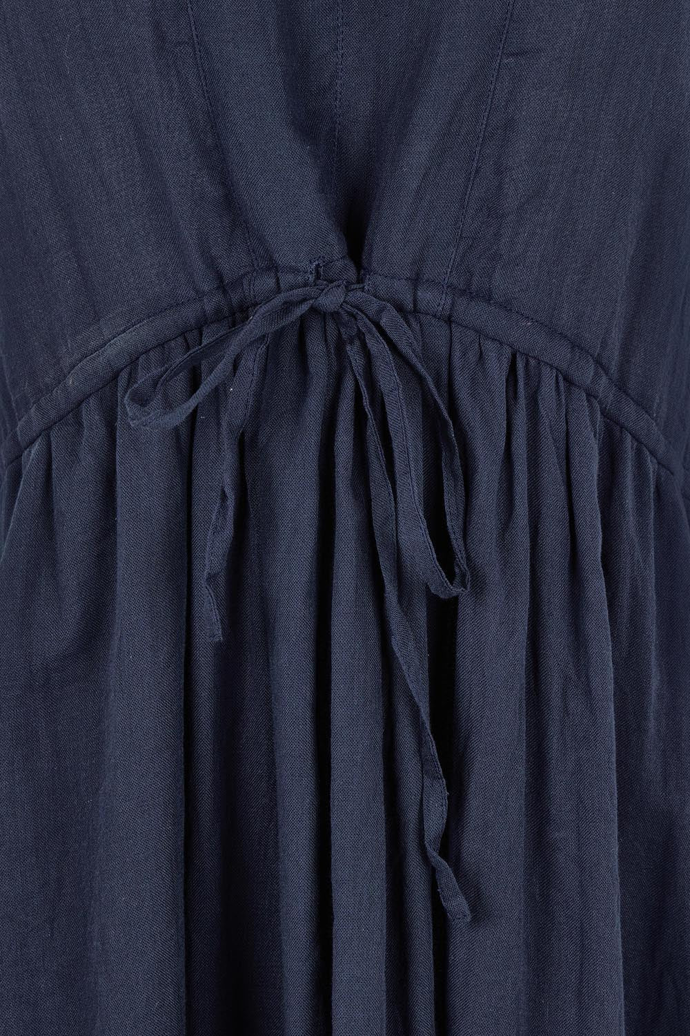 Product shot of the Essentials Tie Waist Cotton Dress in colour Navy (Blue), detail