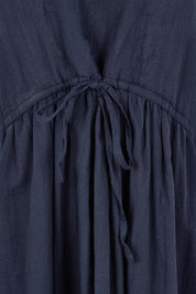 Product shot of the Essentials Tie Waist Cotton Dress in colour Navy (Blue), detail