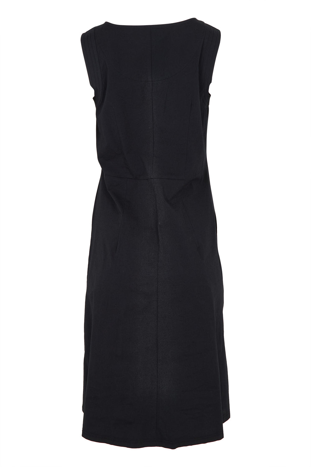 Product shot of the Essentials Pleated Cotton Dress in colour Black (Black), from the back