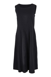 Product shot of the Essentials Pleated Cotton Dress in colour Black (Black), from the front