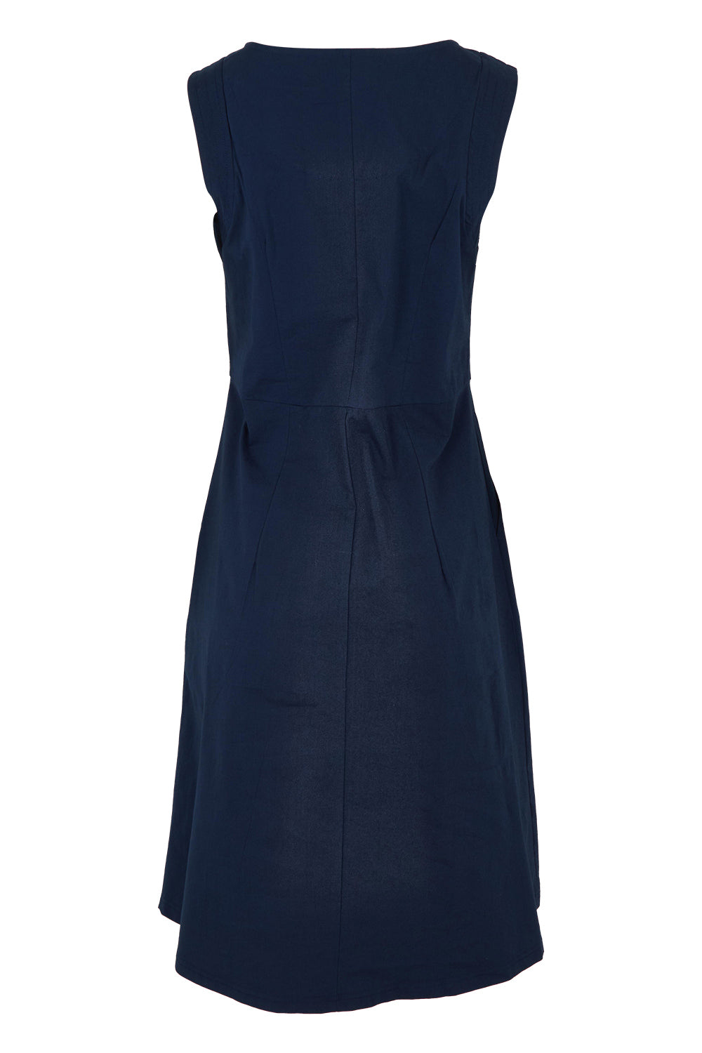 Product shot of the Essentials Pleated Cotton Dress in colour Navy (Blue), from the back