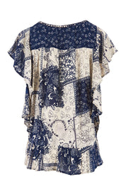 Product shot of the Verona Patchwork Top in colour Patchwork (Blue), from the back