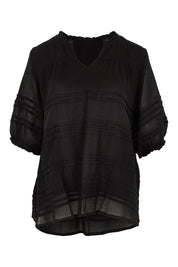 Product shot of the Essentials Organic Cotton Pleated Top in colour Black (Black), from the front