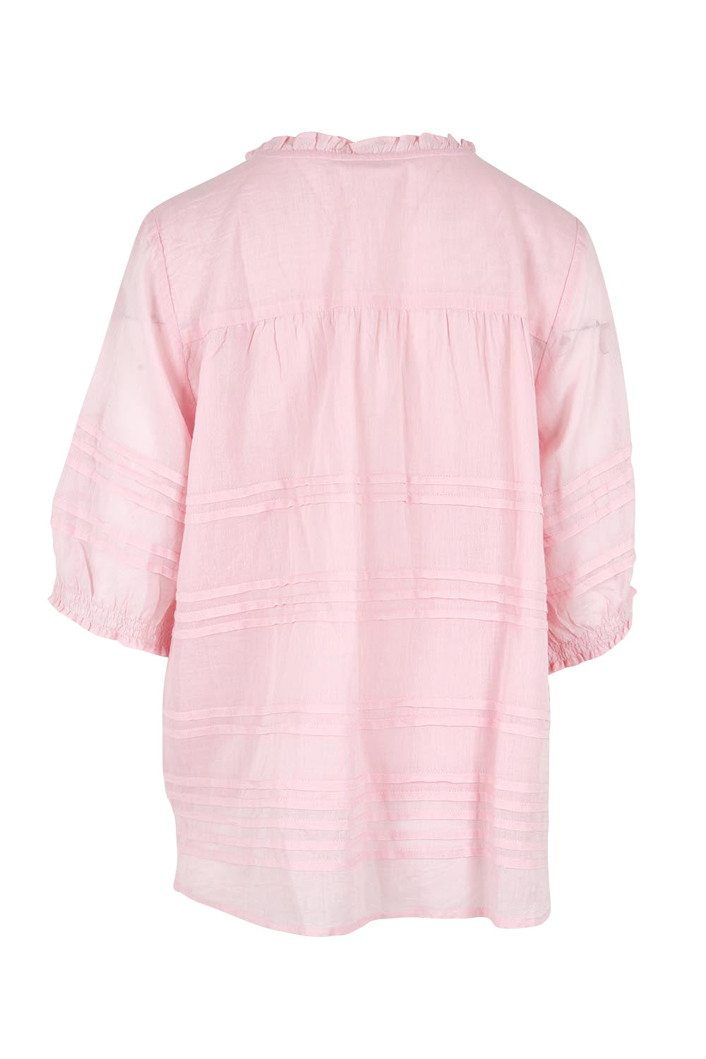 Product shot of the Essentials Pleated Cotton Top - Pink in colour Pink, from the back