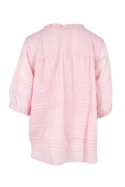 Product shot of the Essentials Pleated Cotton Top - Pink in colour Pink, from the back