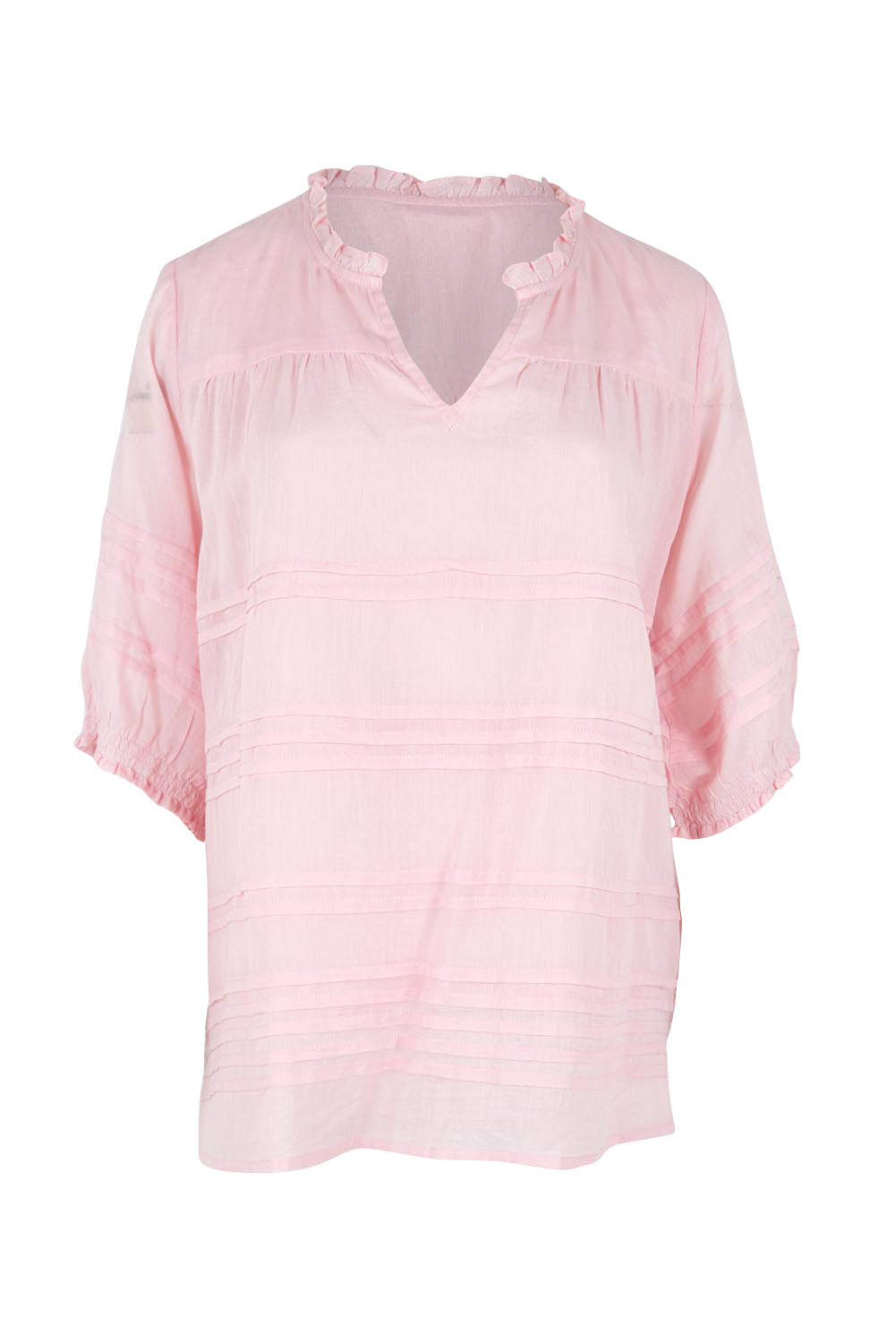 Product shot of the Essentials Pleated Cotton Top - Pink in colour Pink, from the front