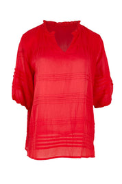 Product shot of the Essentials Pleated Cotton Top - Red in colour Red, from the front