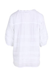 Product shot of the Essentials Pleated Cotton Top - White in colour White, from the back
