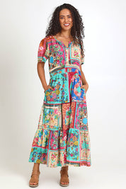 Model Pamelar wearing size 10 of the Short Sleeve Maxi Dress – Print in colour Print, from the front