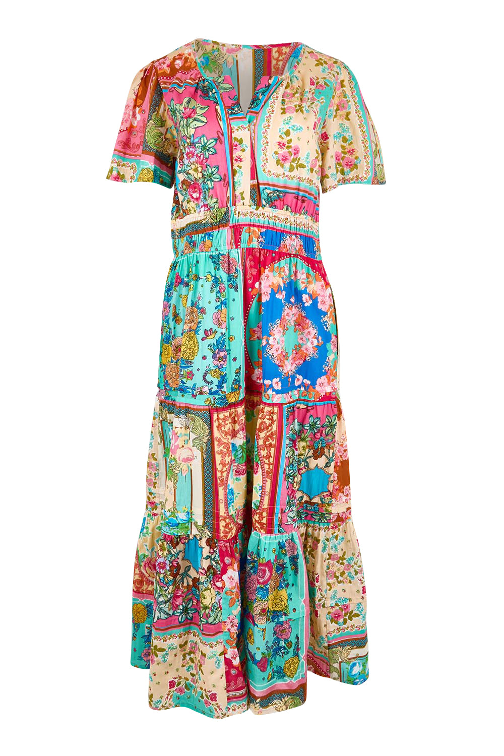 Product shot of the Short Sleeve Maxi Dress – Print in colour Print, from the front