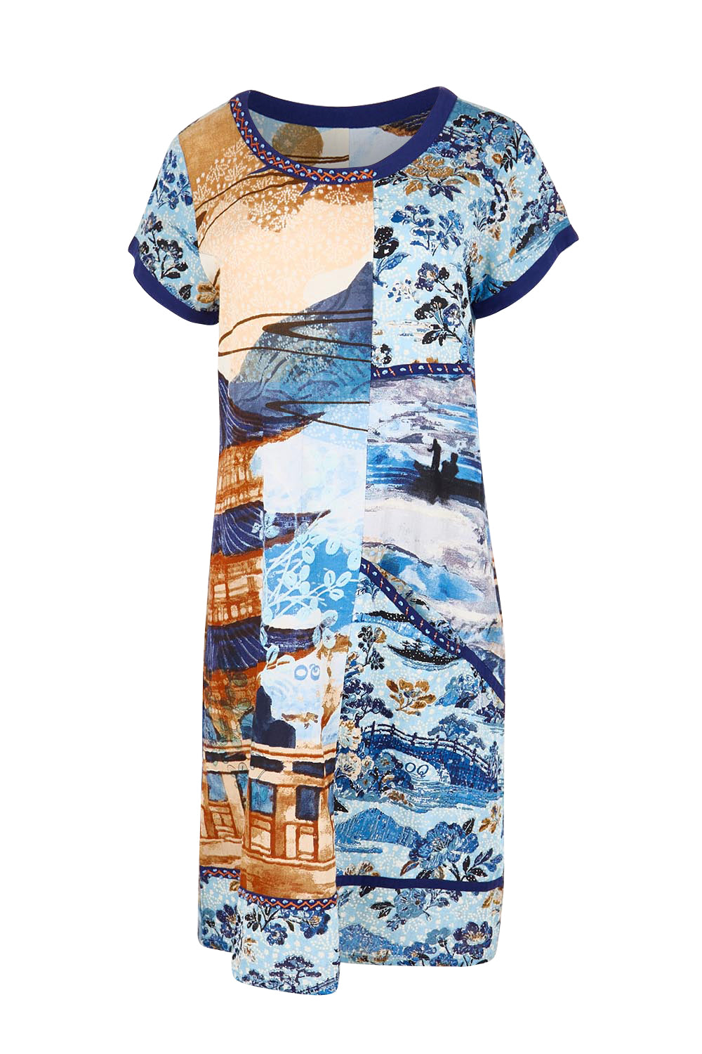 Product shot of the Patch Dress – Blue in colour Blue, from the front
